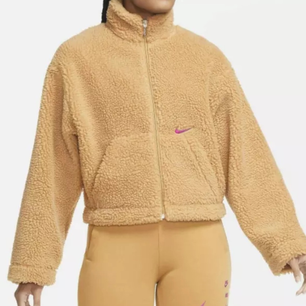 Women’s Nike Sportswear Swoosh Sherpa Cropped Jacket Full Zip Size Small NEW